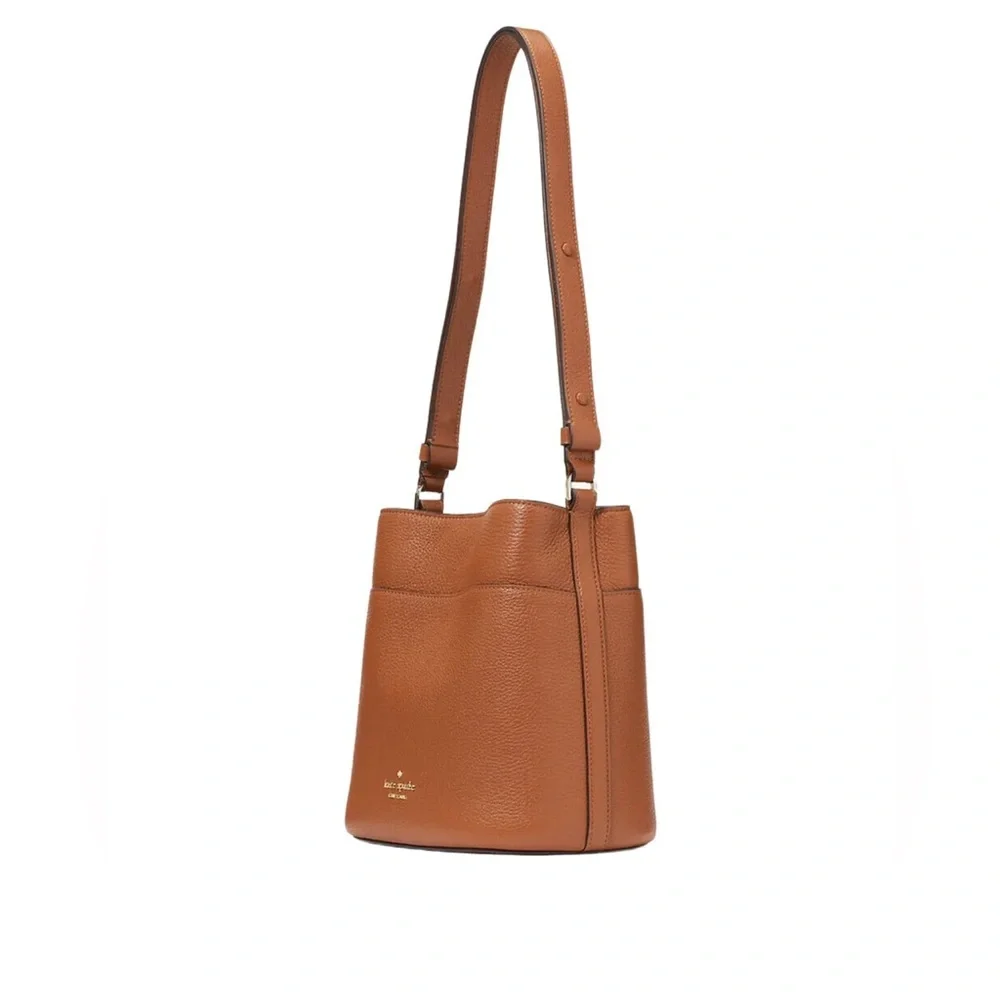Kate Spade Leila Small Bucket Bag Pebbled Leather Warm Gingerbread